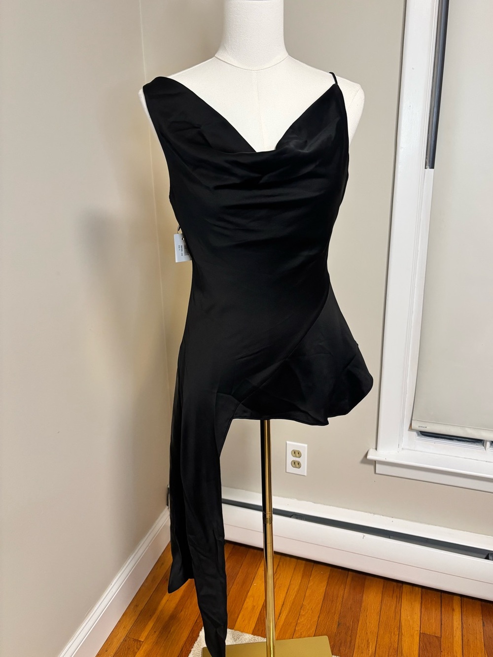 NWT SIMKHAI Black Asymmetric Draped Cowl Neck Top Size 4 $325